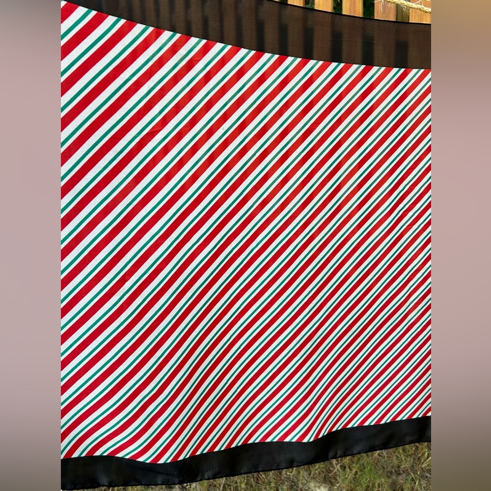 Striped Red White Green asymmetrical Scarf black edge Holidays Wrap Drape 🎄